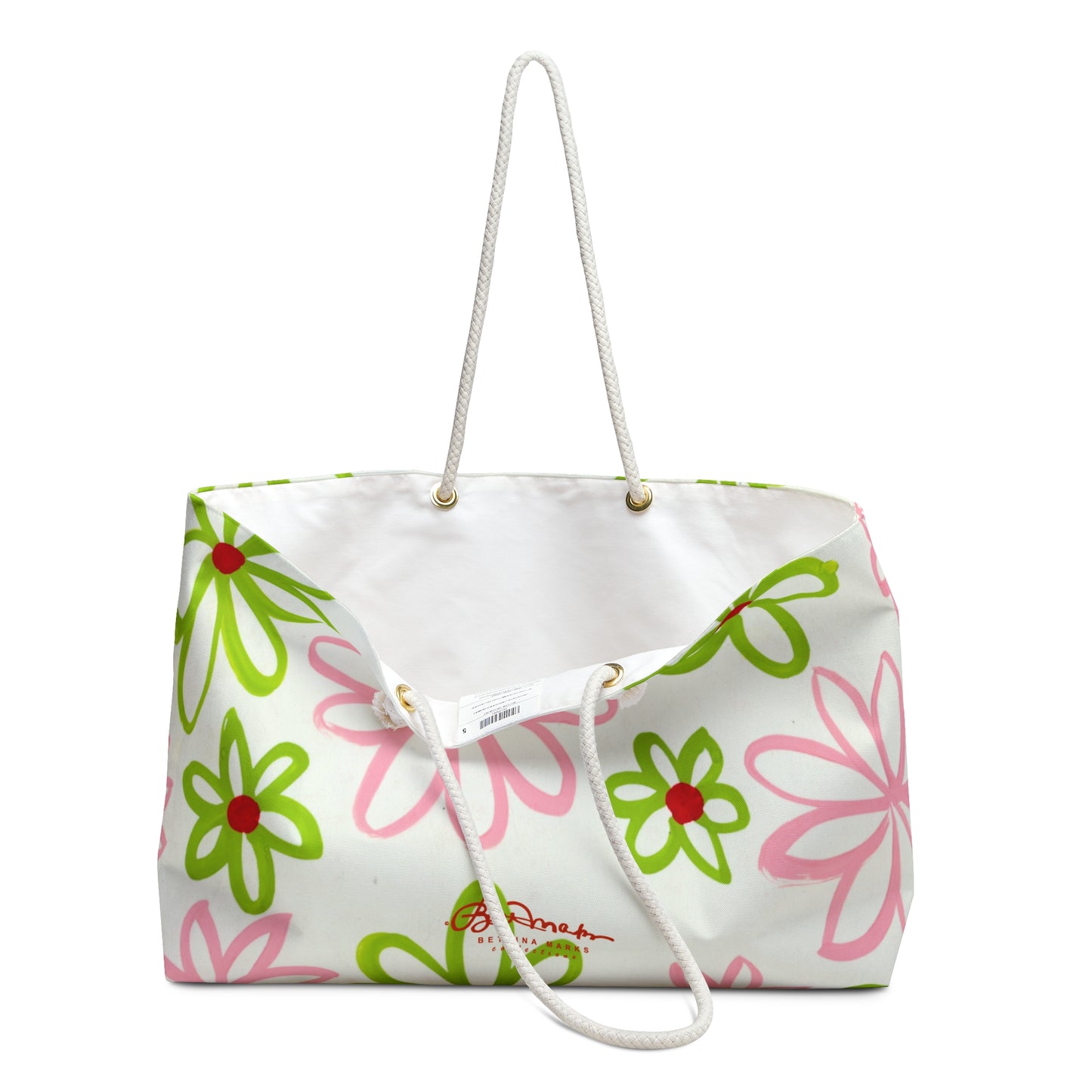 Pink & Green Daisies On White Weekender Bag