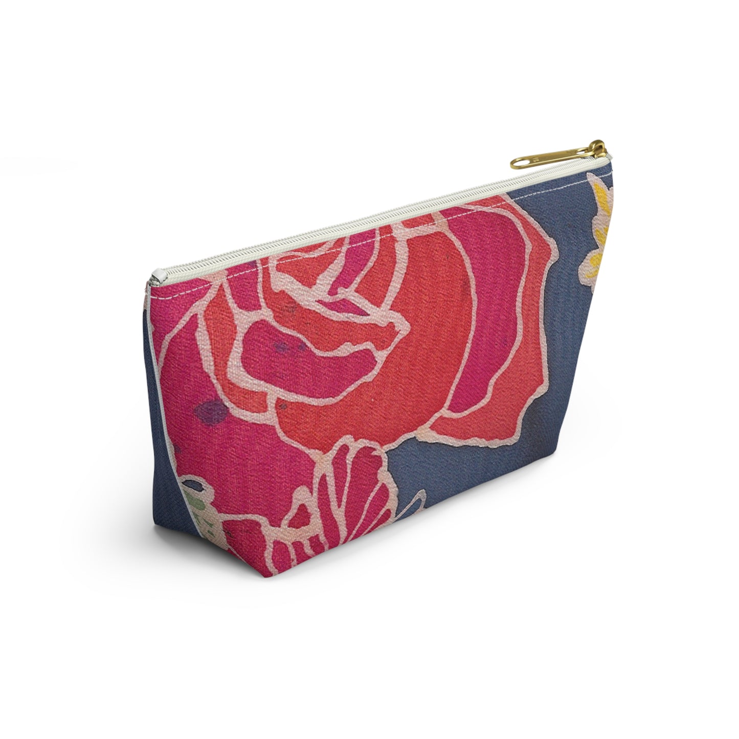 Floral Denim Accessory Pouch w T-bottom