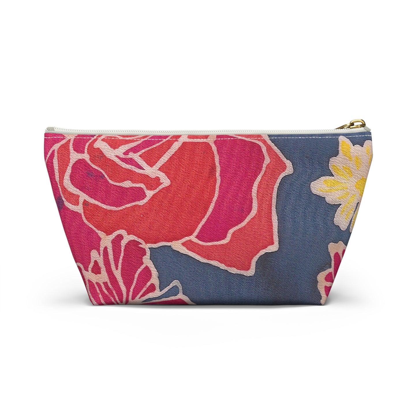 Floral Denim Accessory Pouch w T-bottom