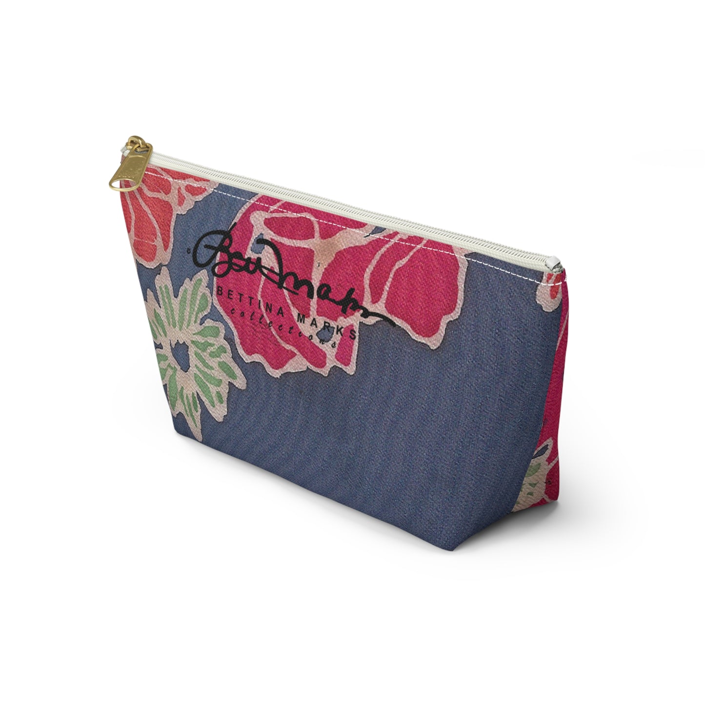 Floral Denim Accessory Pouch w T-bottom