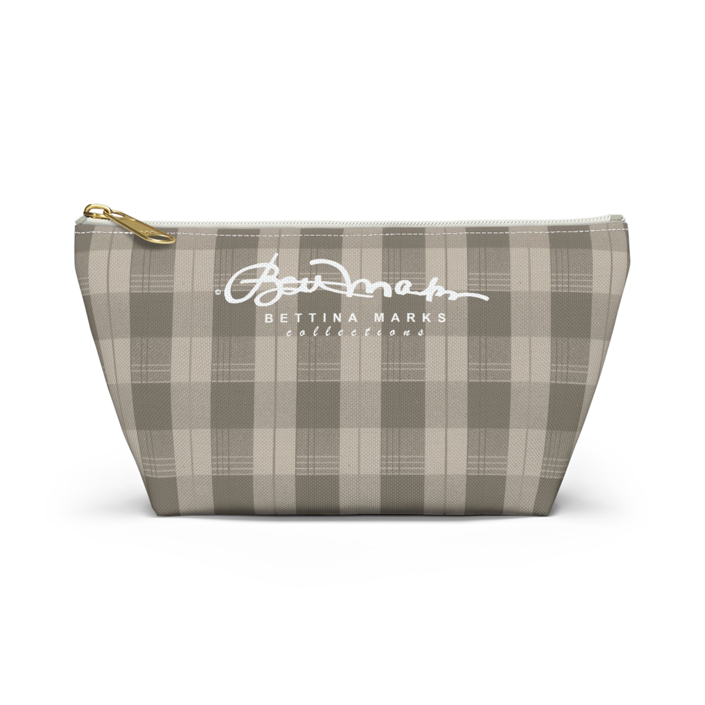 Cream Plaid Accessory Pouch w T-bottom