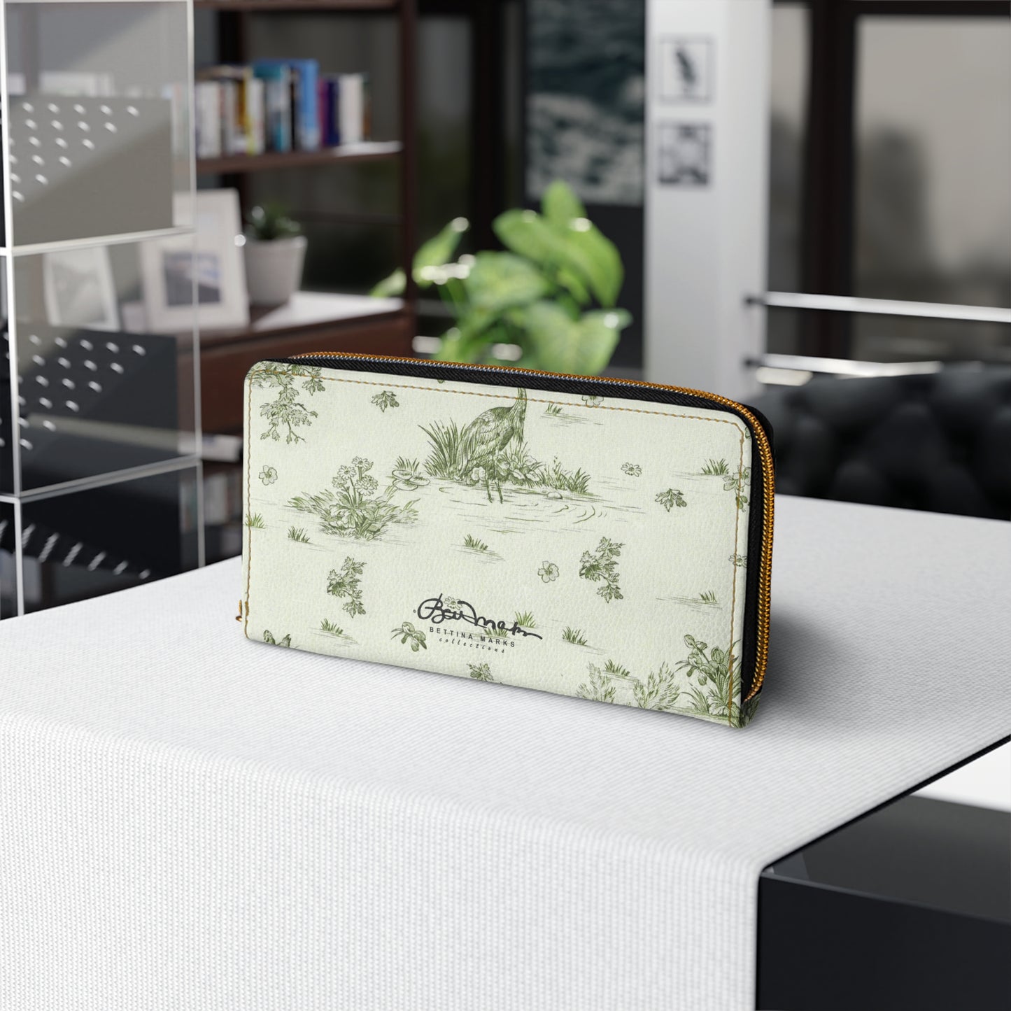 Toiles de Jouy tree Hugging Forest Green Zipper Wallet