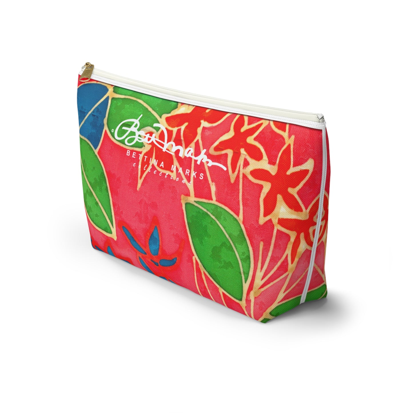 Hand Painted Tropical Leaves Accessory Pouch w T-bottom