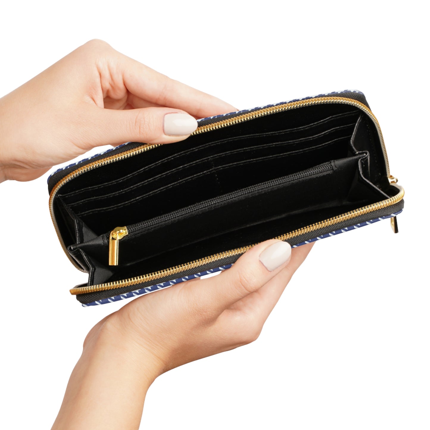 Navy Blue Houndstooth Zipper Wallet