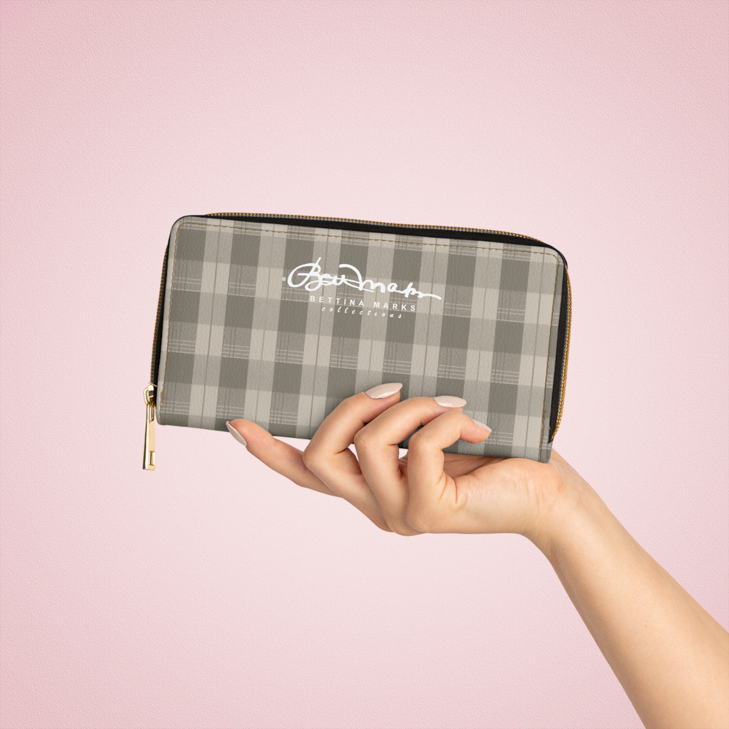 Cream Plaid Zipper Wallet for Women - Chic and Functional Clutch