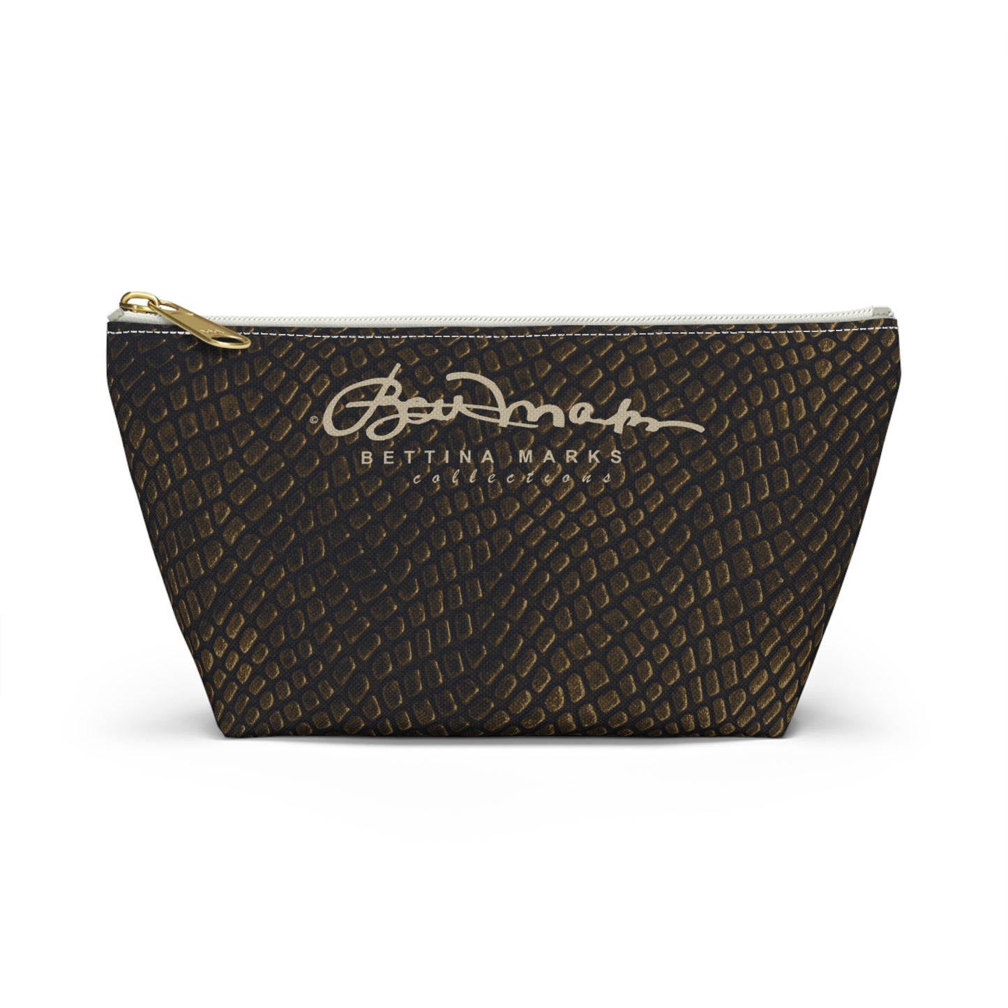 Bronze Crocodile Accessory Pouch w T-bottom