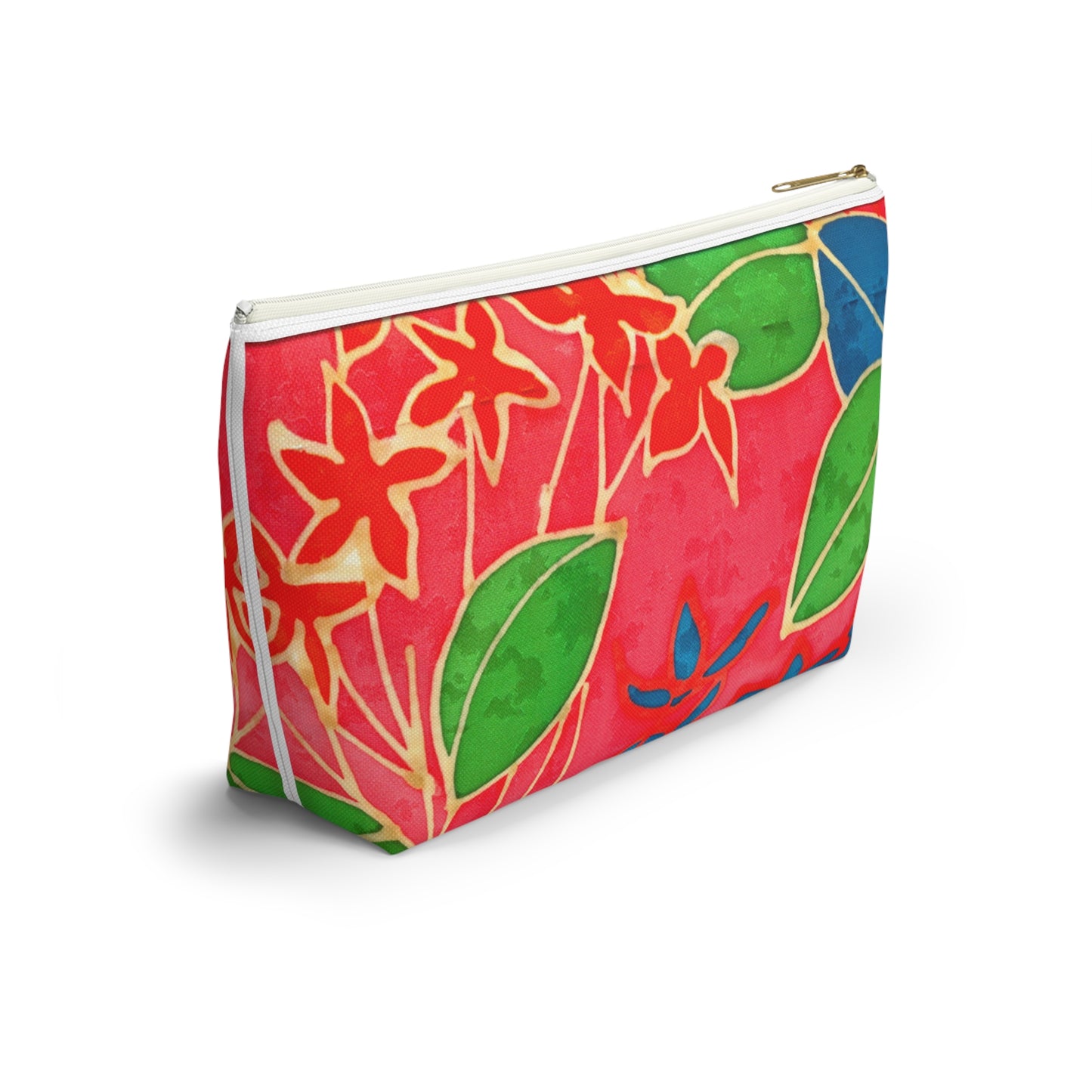 Hand Painted Tropical Leaves Accessory Pouch w T-bottom