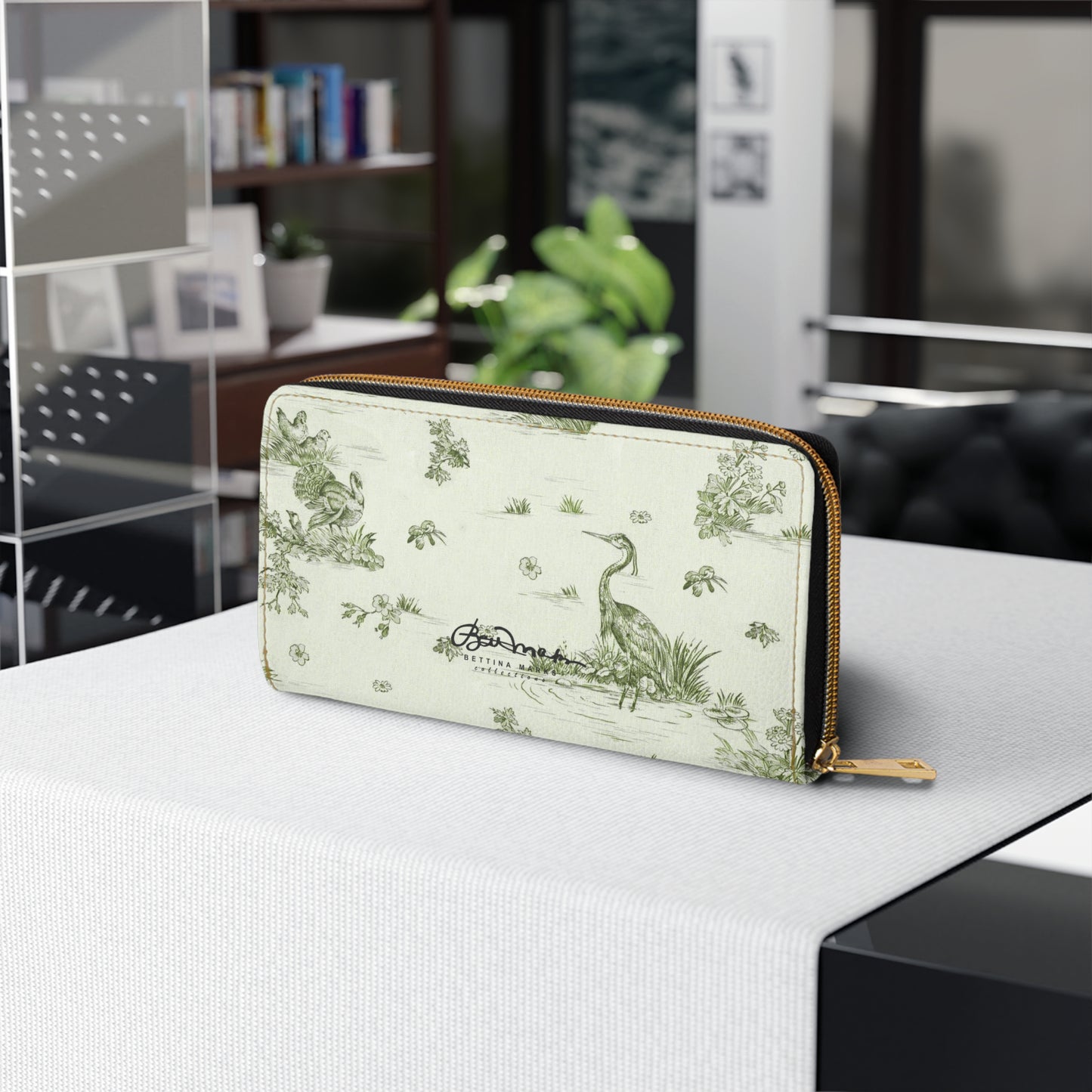 Toiles de Jouy tree Hugging Forest Green Zipper Wallet