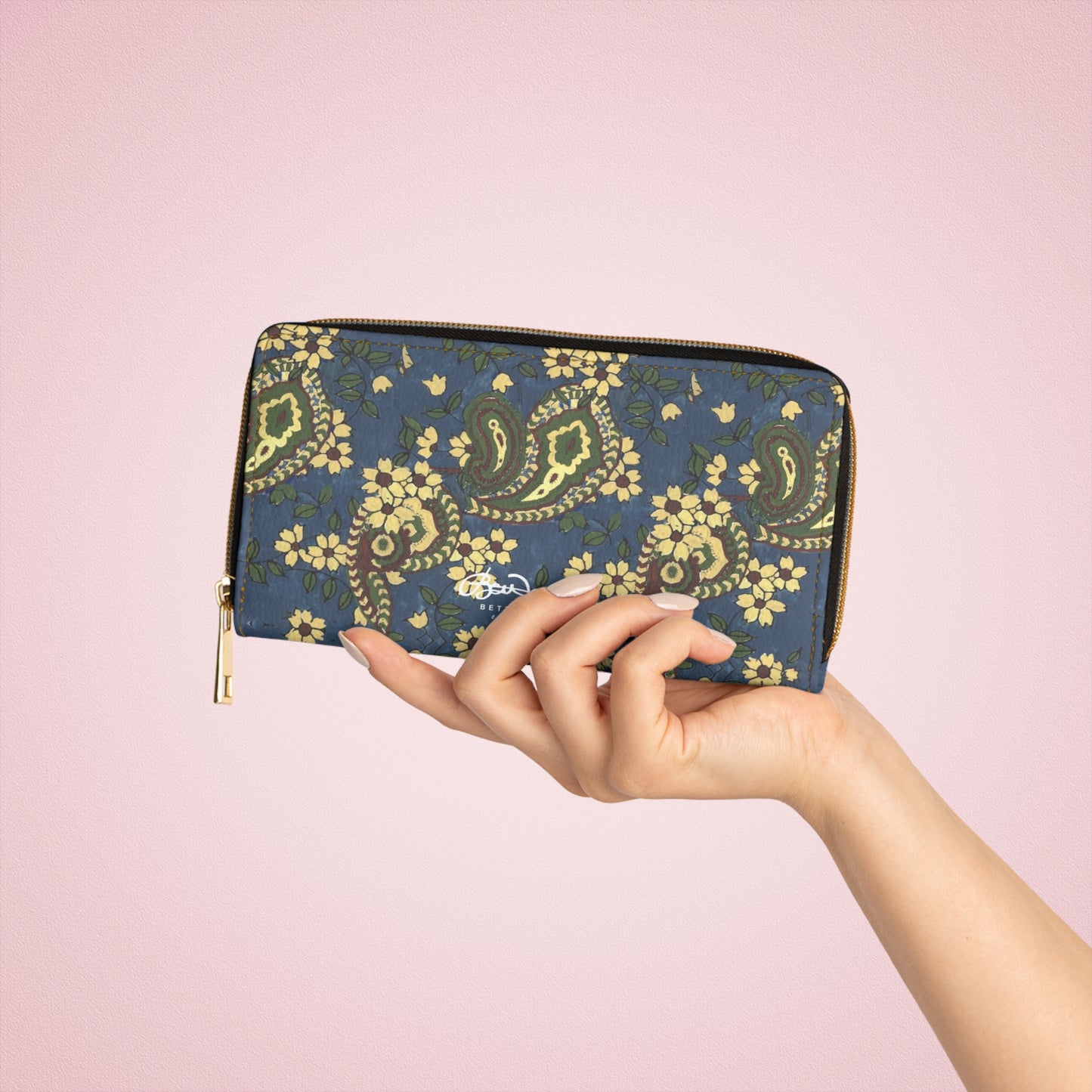 Vintage Blue Paisley Zipper Wallet