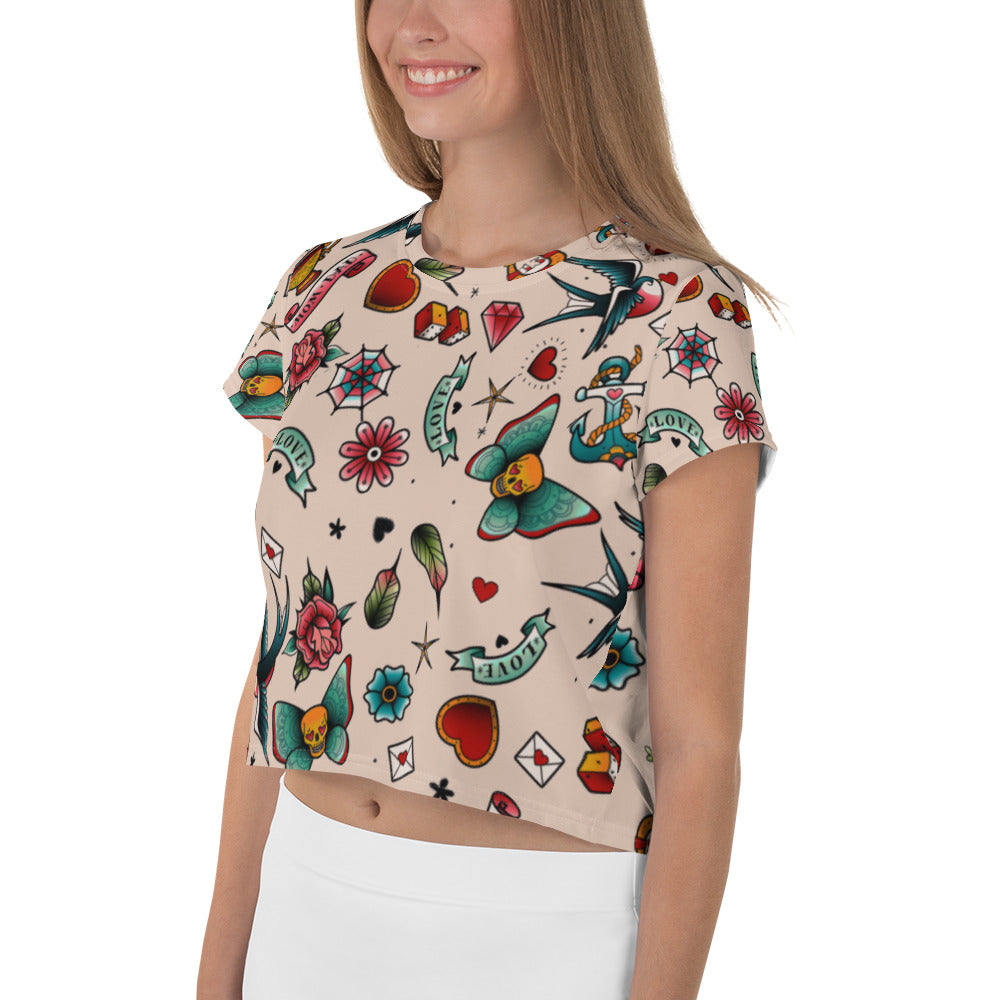 Tattooed Print Crop Tee