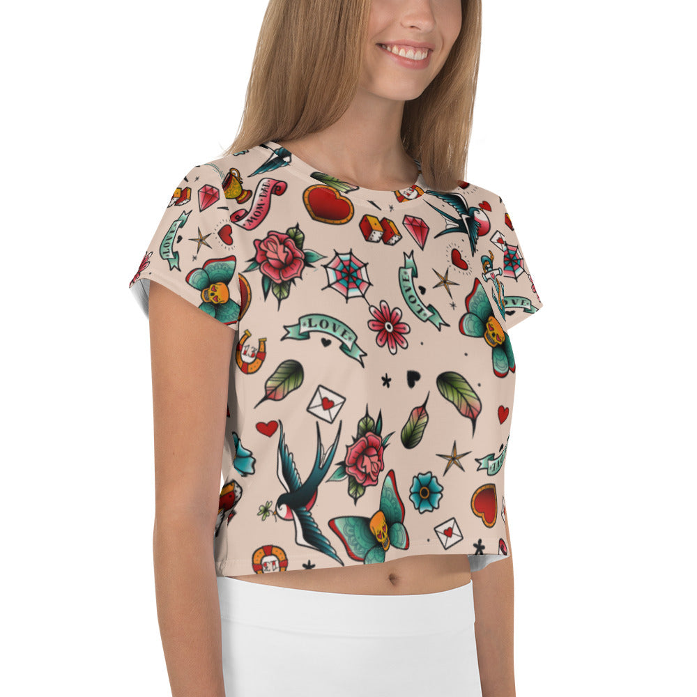 Tattooed Print Crop Tee
