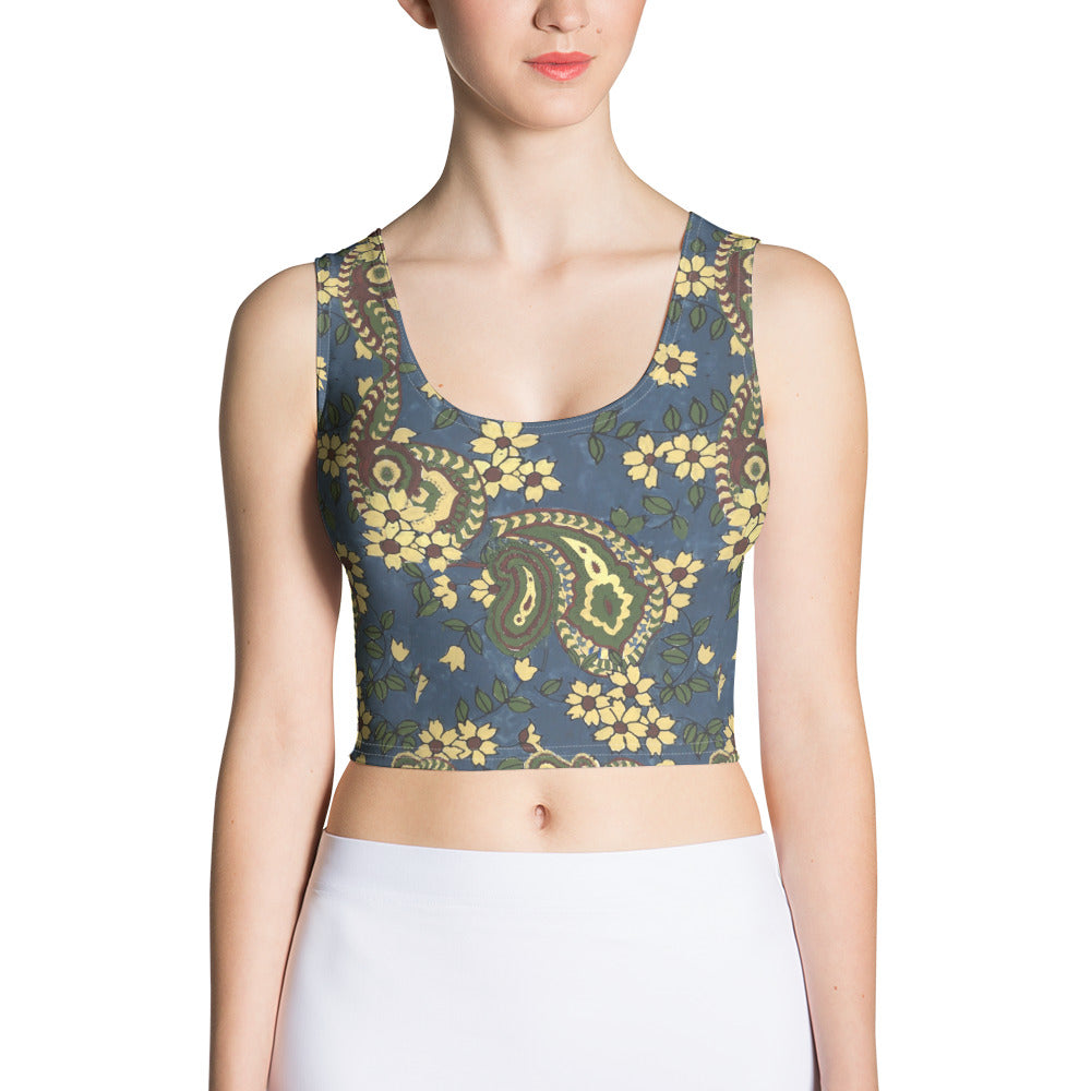 Vintage Blue Paisley Crop Top