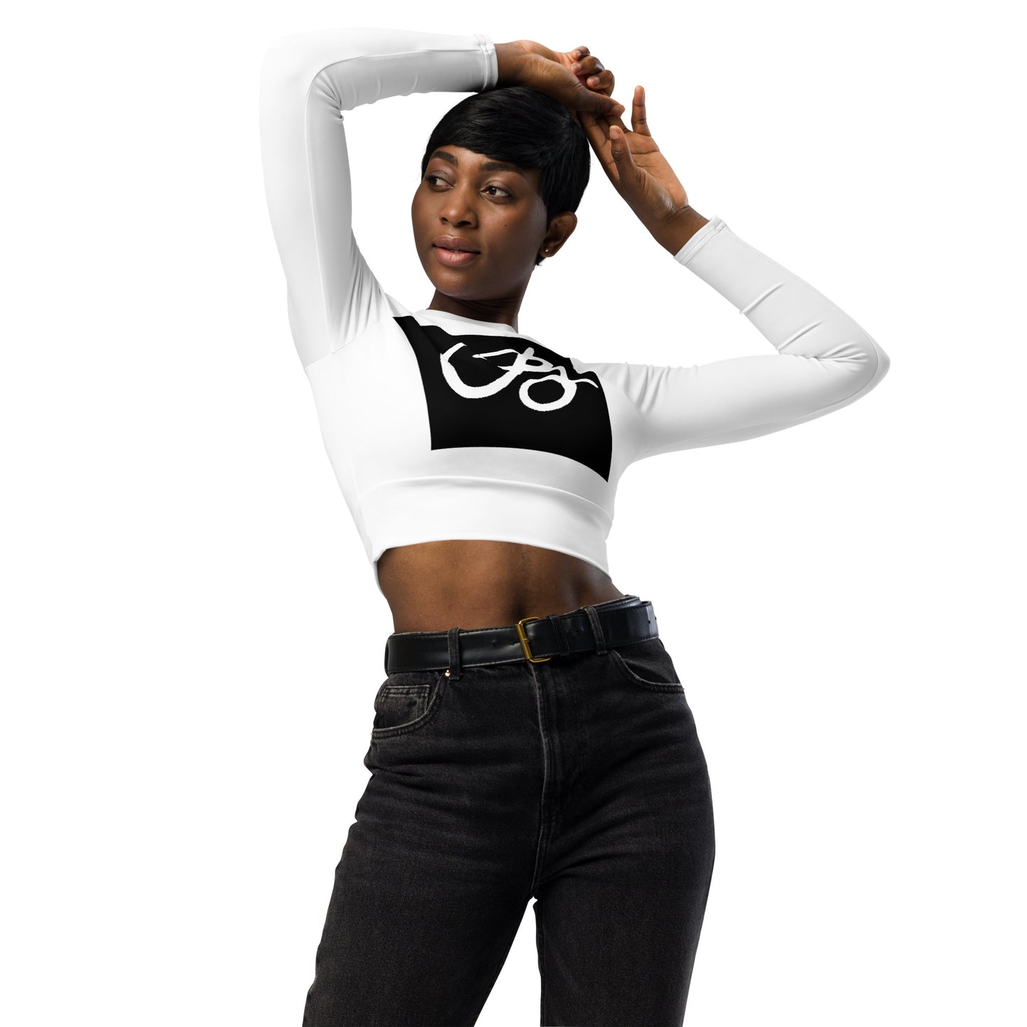 Black Recycled B long-sleeve crop top