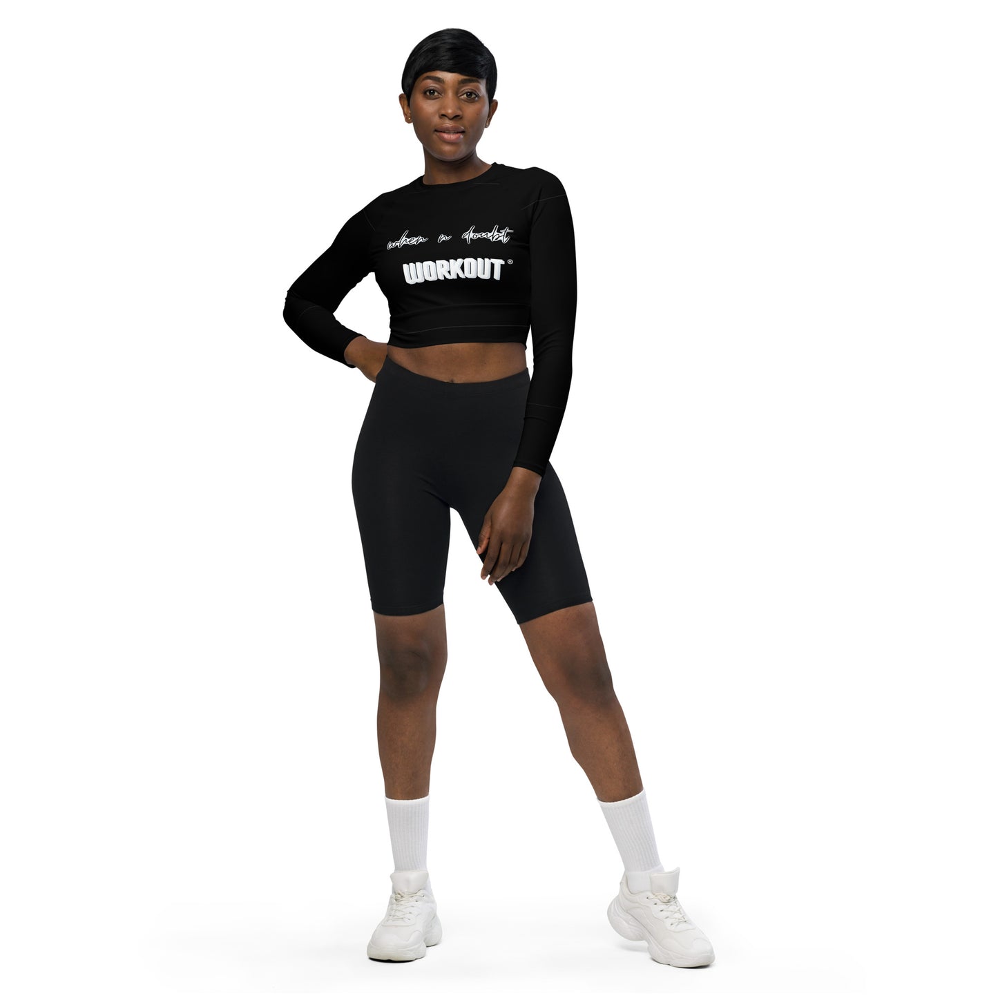 Recycled Long Sleeve Crop Top Black When In Doubt