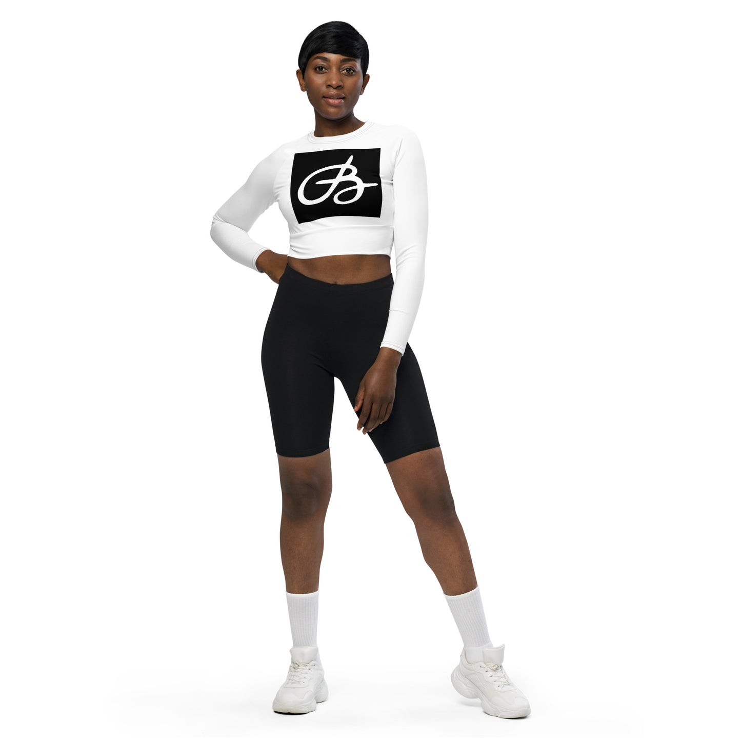 Black Recycled B long-sleeve crop top