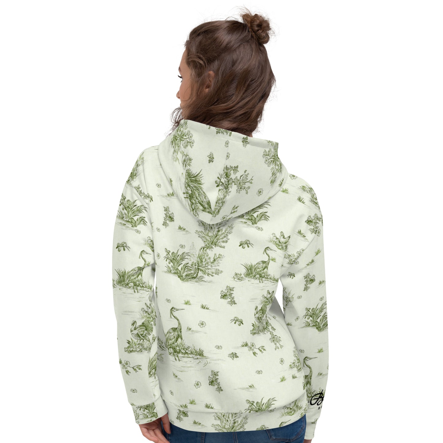 Recycled Unisex Hoodie - Toiles de Jouy tree Hugging Forest Green - Women