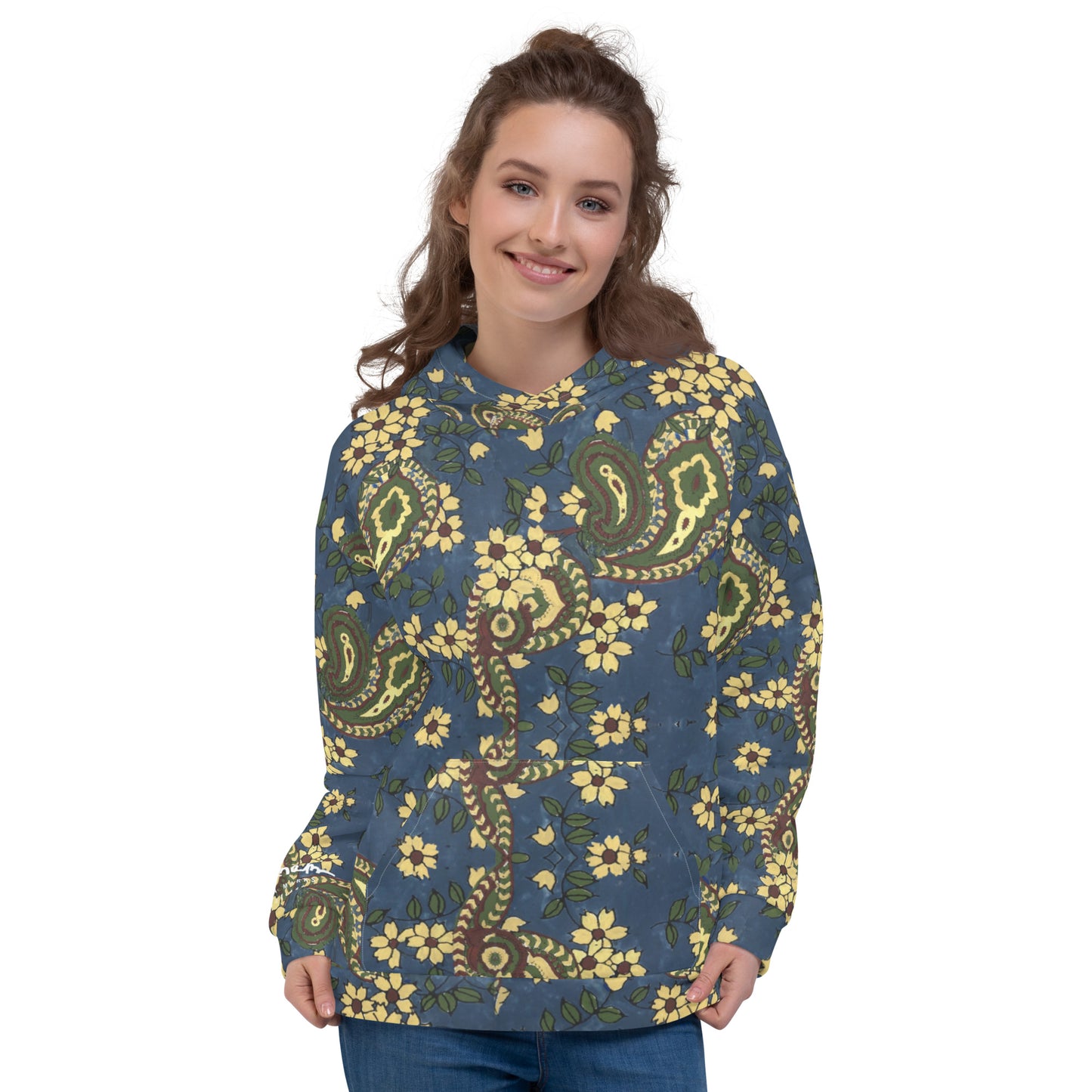 Recycled Unisex Hoodie - Vintage Blue Paisley - Women