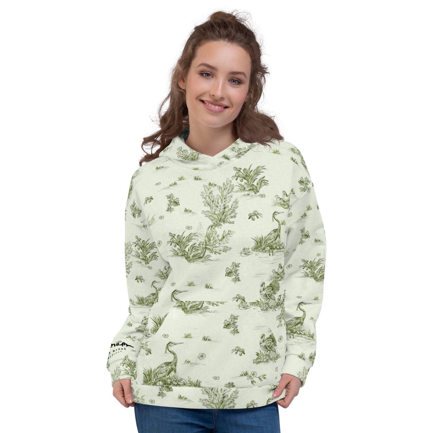 Recycled Unisex Hoodie - Toiles de Jouy tree Hugging Forest Green - Women