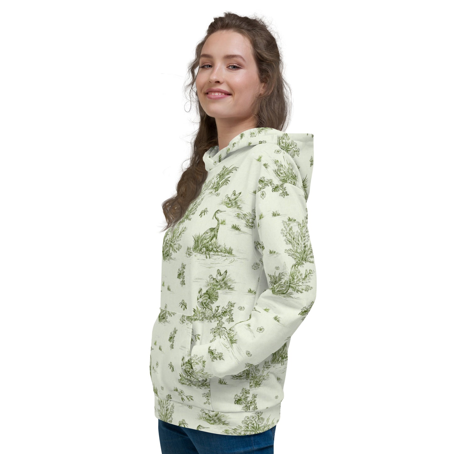 Recycled Unisex Hoodie - Toiles de Jouy tree Hugging Forest Green - Women