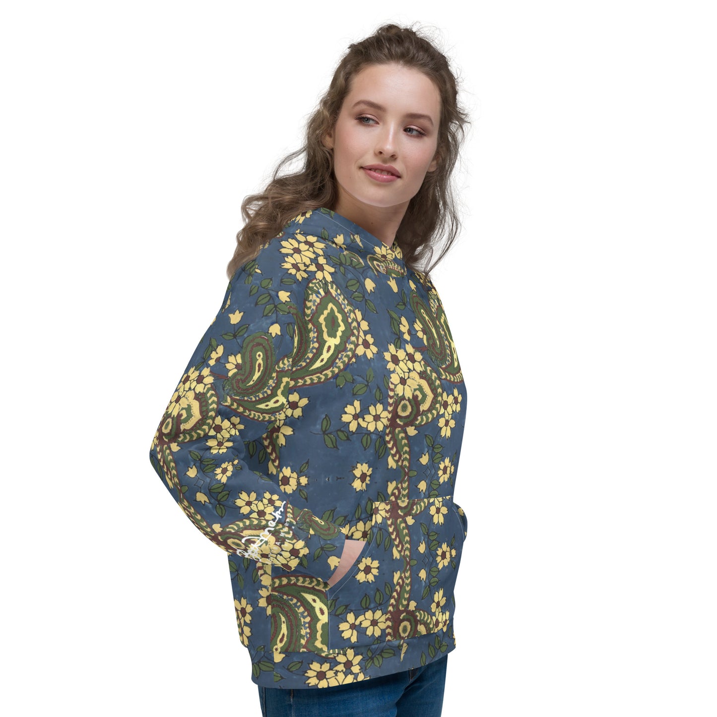 Recycled Unisex Hoodie - Vintage Blue Paisley - Women