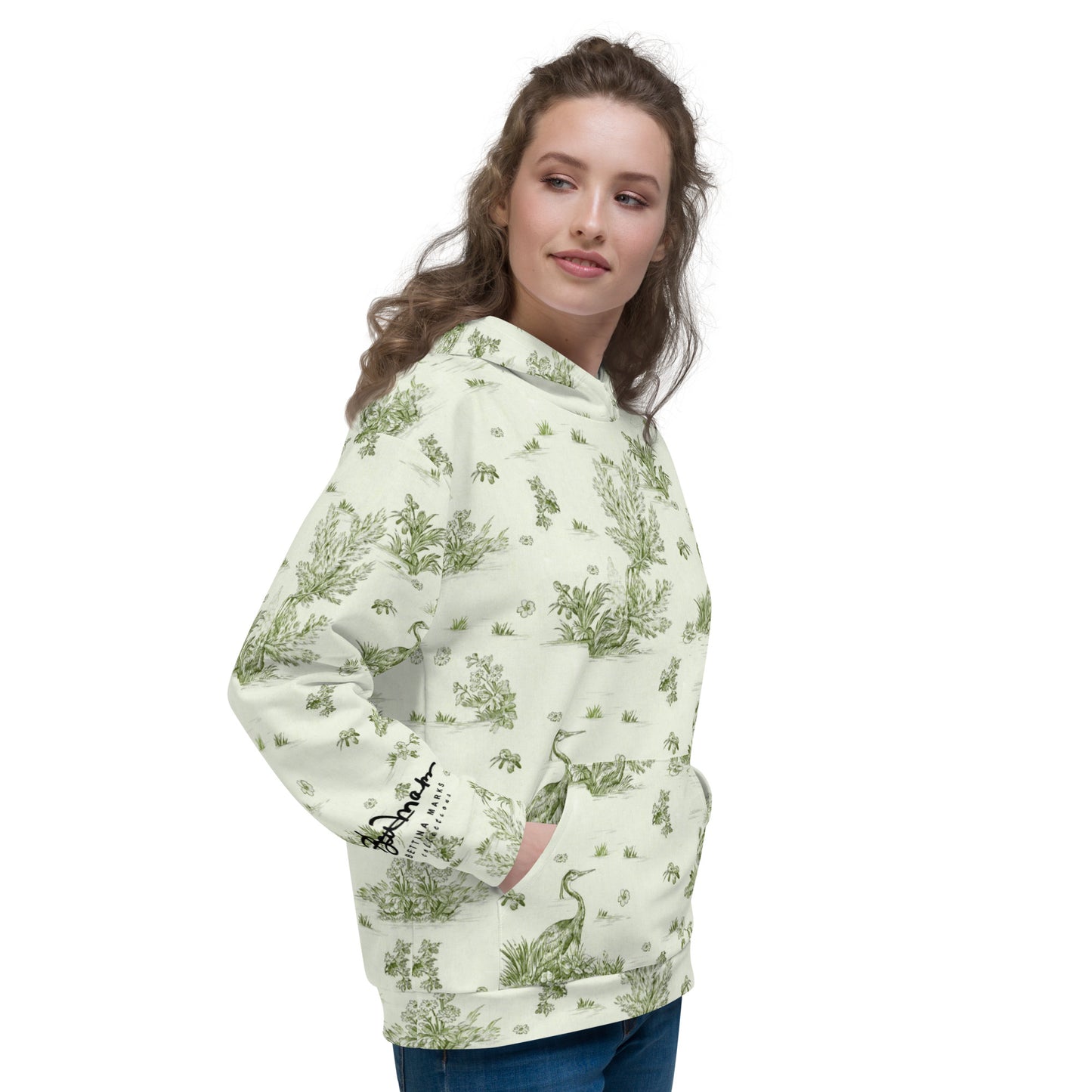 Recycled Unisex Hoodie - Toiles de Jouy tree Hugging Forest Green - Women