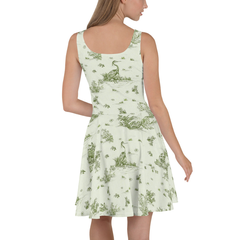 Toiles de Jouy tree Hugging Forest Green Skater Dress