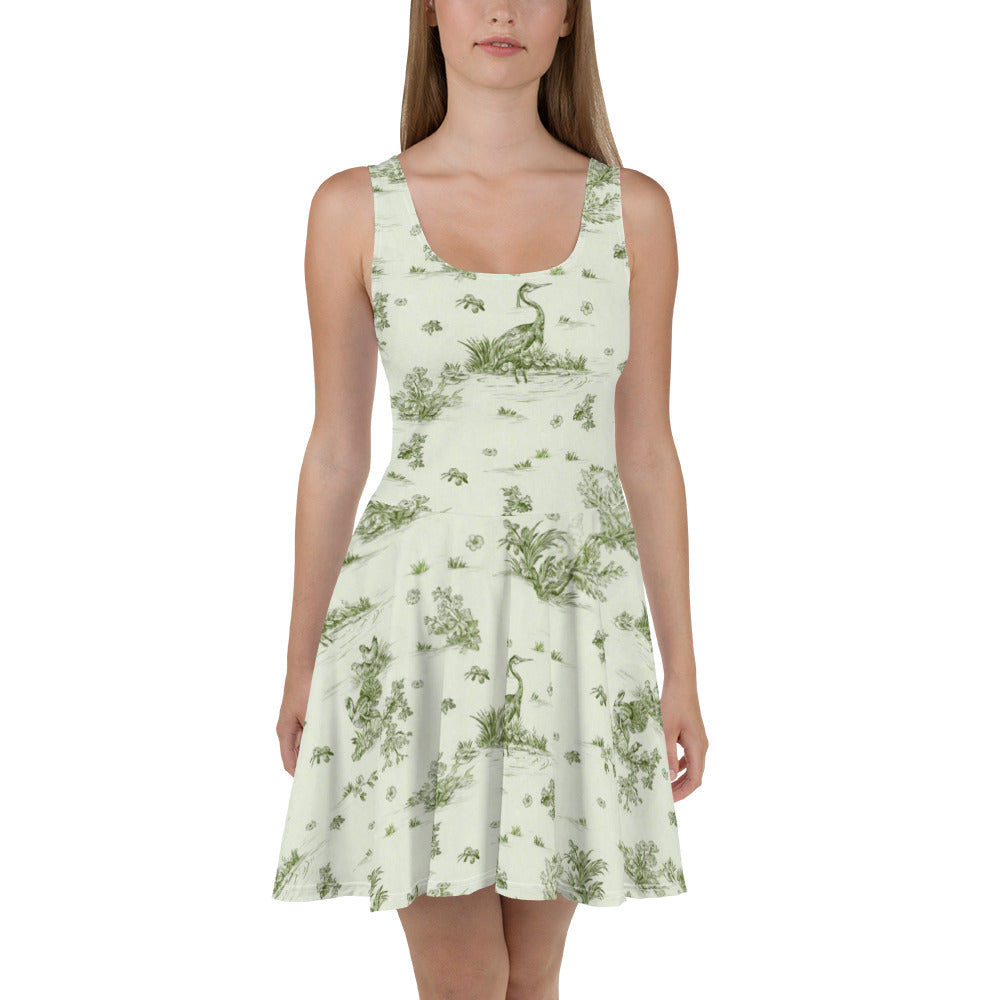 Toiles de Jouy tree Hugging Forest Green Skater Dress