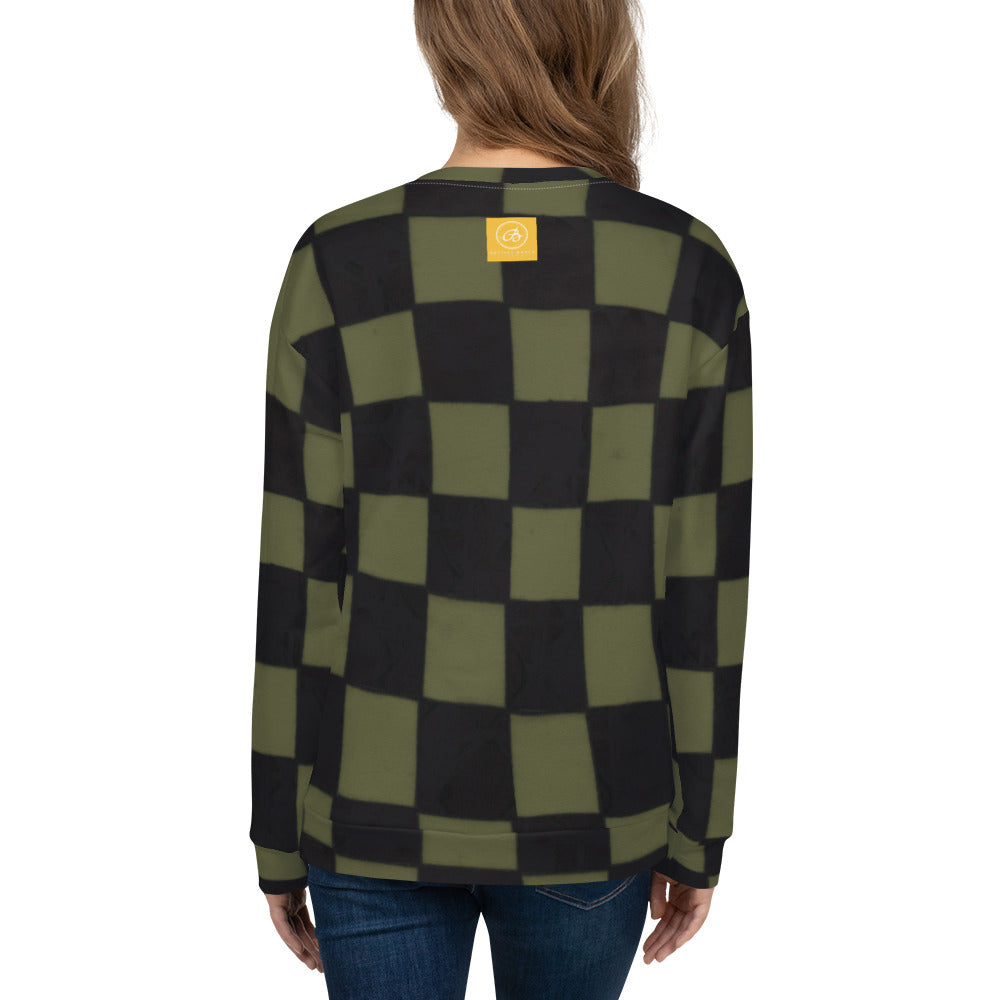 Recycled Unisex Sweatshirt - Khaki Checkerboard -Women