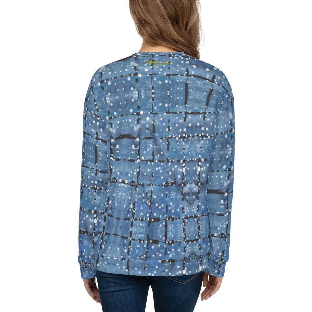 Recycled Unisex Sweatshirt - Blu&White Dotted Plaid - Women