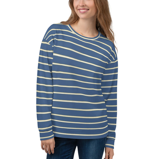 Recycled Unisex Sweatshirt - Blue Yellow White Stripe - Women