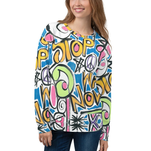 Recycled Unisex Sweatshirt - Stop War Now Graffiti - Women