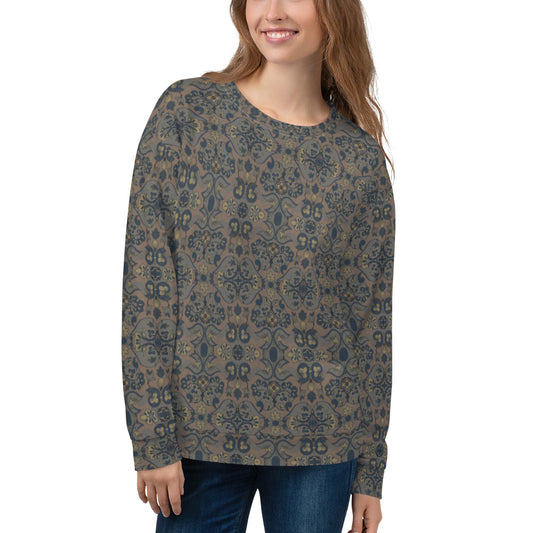 Recycled Unisex Sweatshirt - Not Quite Paisley On Light Brown - Women