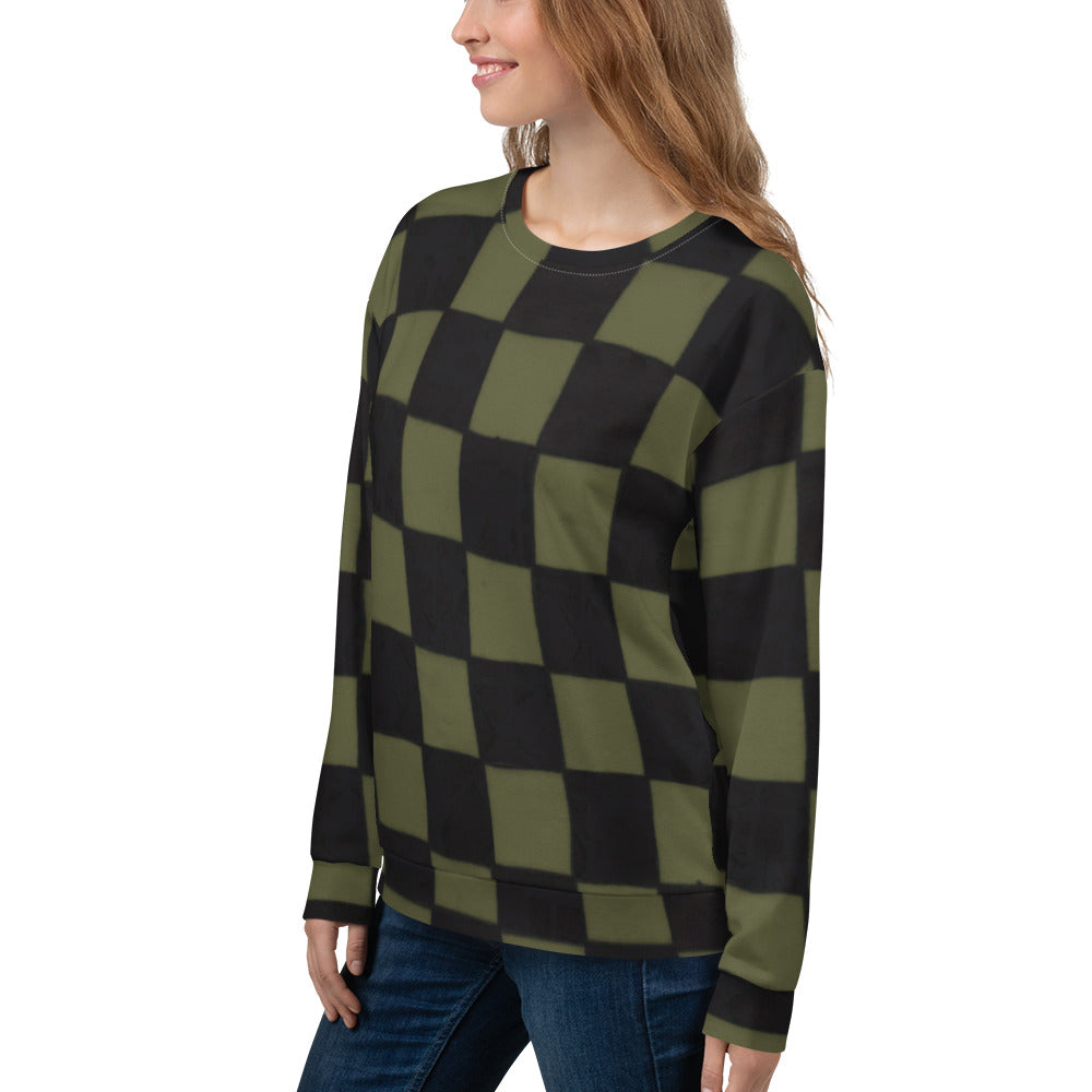 Recycled Unisex Sweatshirt - Khaki Checkerboard -Women