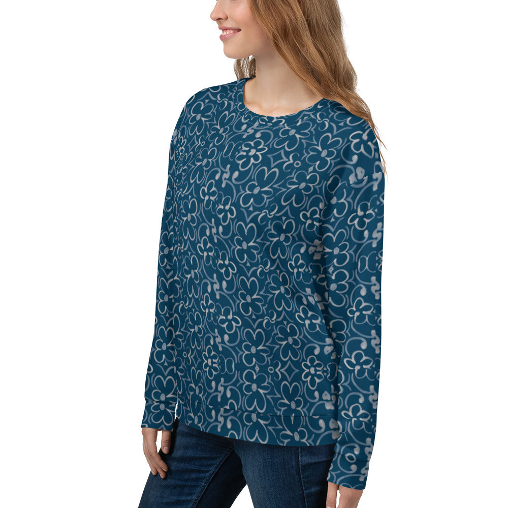 Recycled Unisex Sweatshirt - Linear Sixties Floral - Women