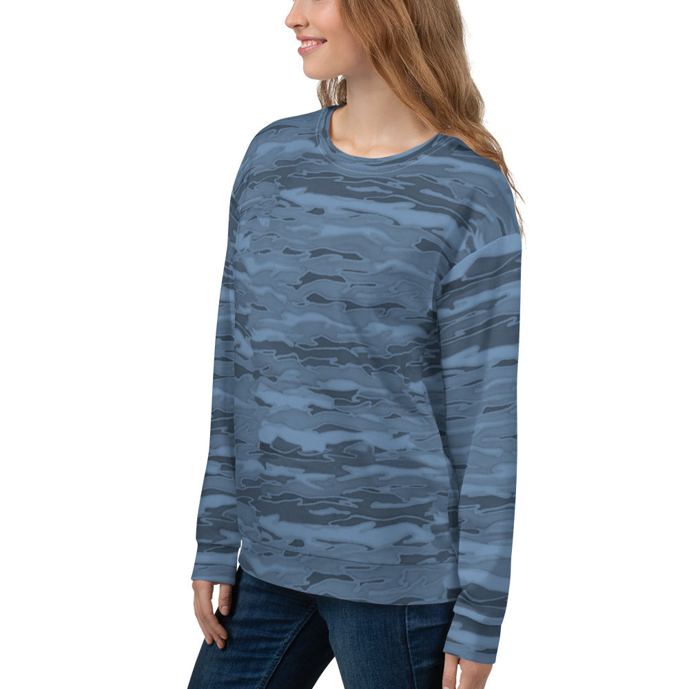 Recycled Unisex Sweatshirt - Steel Blue Camouflage Lava - Women
