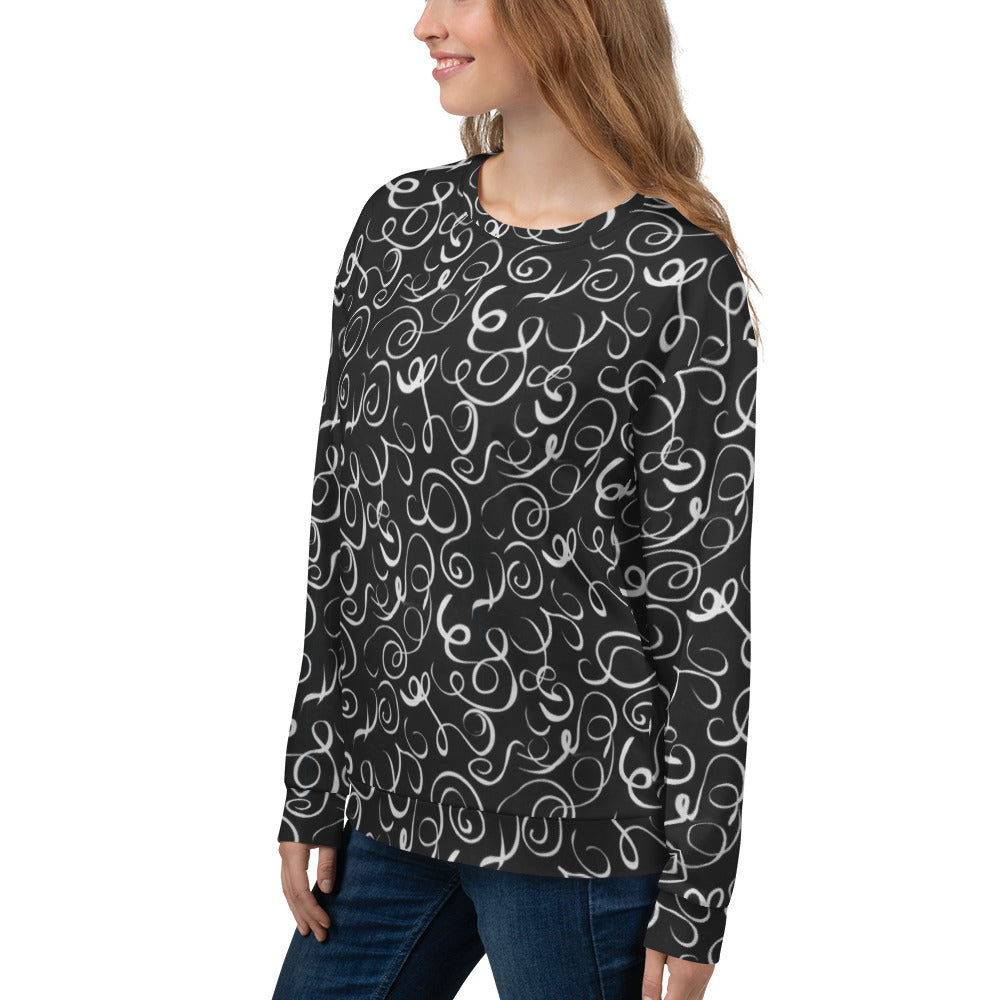 Recycled Unisex Sweatshirt - B&W Squiggles - Women