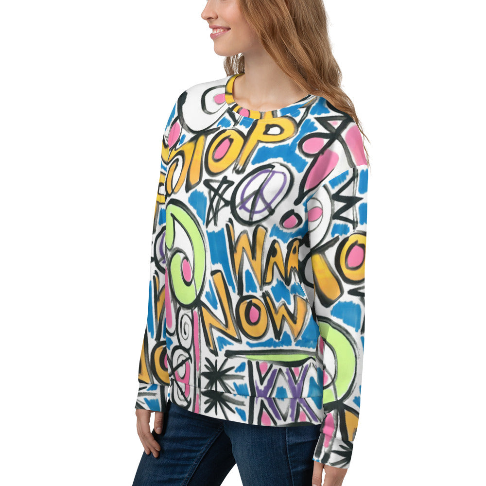 Recycled Unisex Sweatshirt - Stop War Now Graffiti - Women
