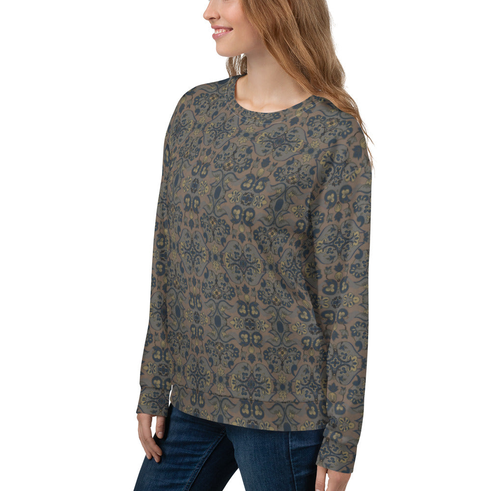 Recycled Unisex Sweatshirt - Not Quite Paisley On Light Brown - Women