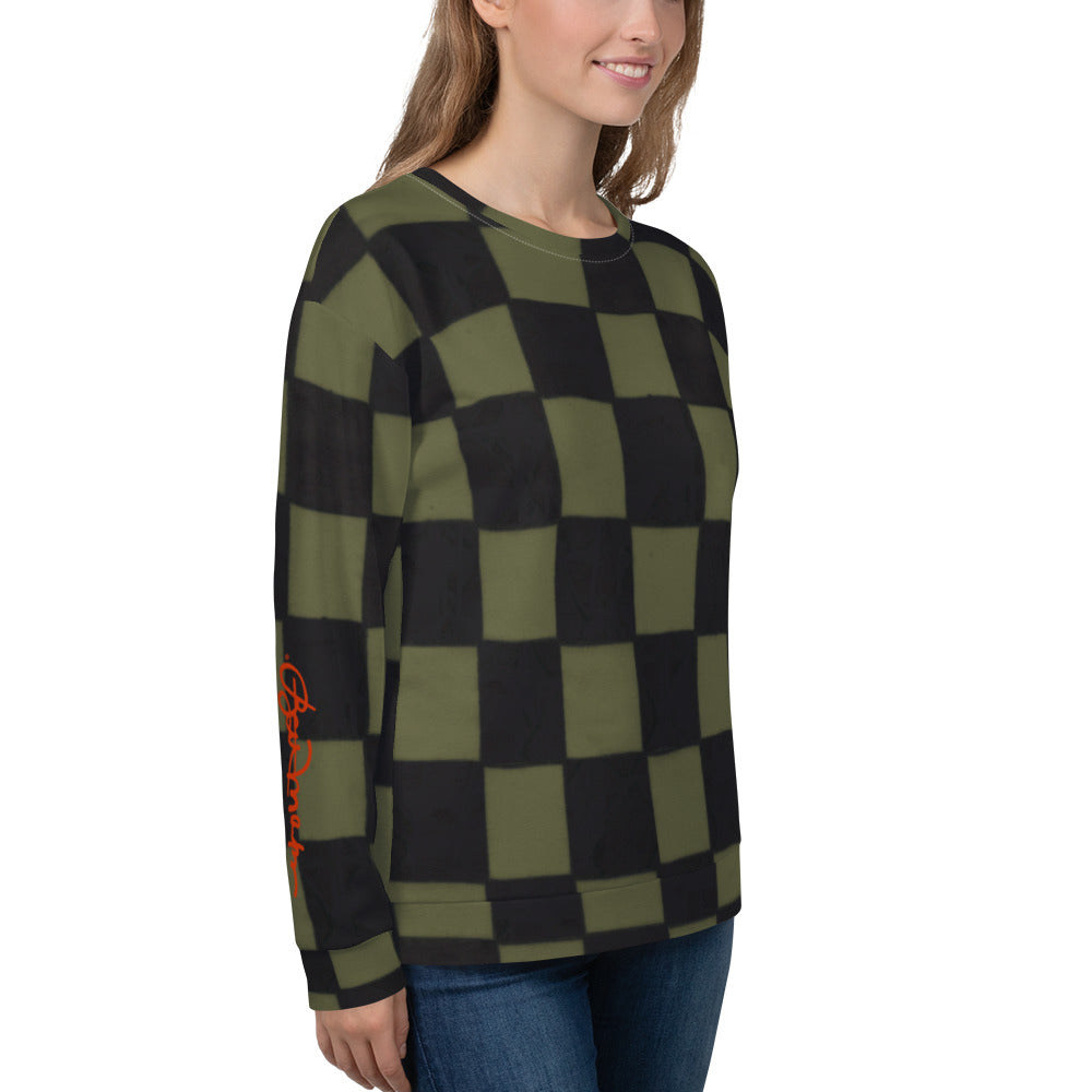 Recycled Unisex Sweatshirt - Khaki Checkerboard -Women