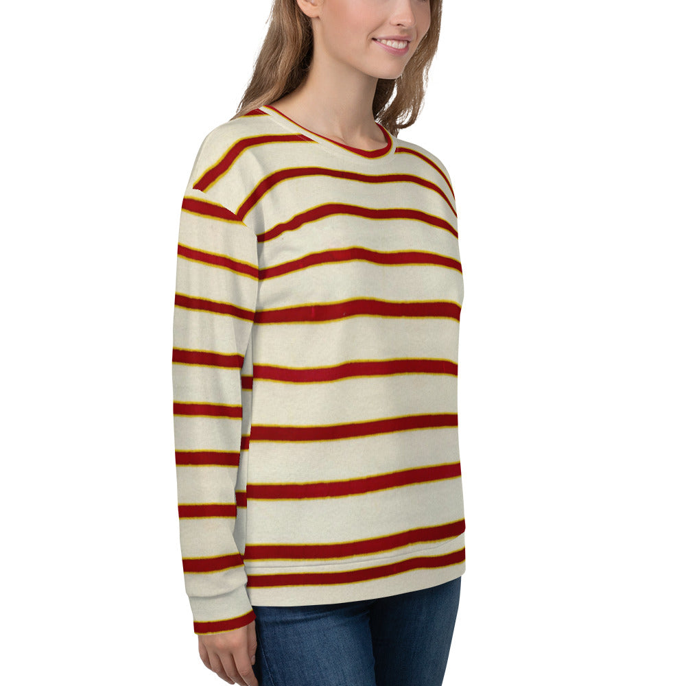 Recycled Unisex Sweatshirt - Red White Stripe - Women