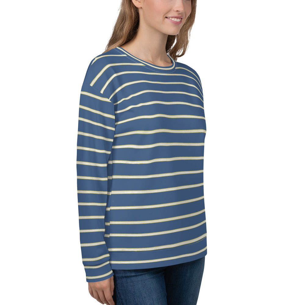 Recycled Unisex Sweatshirt - Blue Yellow White Stripe - Women