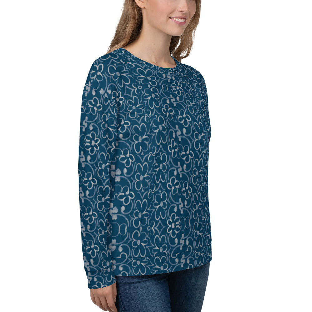 Recycled Unisex Sweatshirt - Linear Sixties Floral - Women