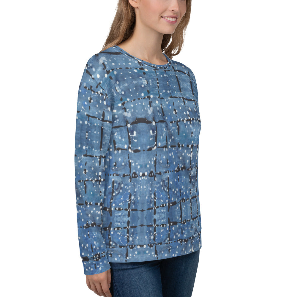 Recycled Unisex Sweatshirt - Blu&White Dotted Plaid - Women