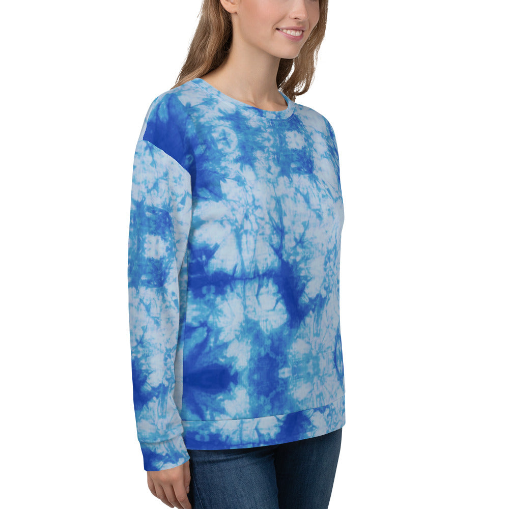Recycled Unisex Sweatshirt - Blue Tie Dye - Women