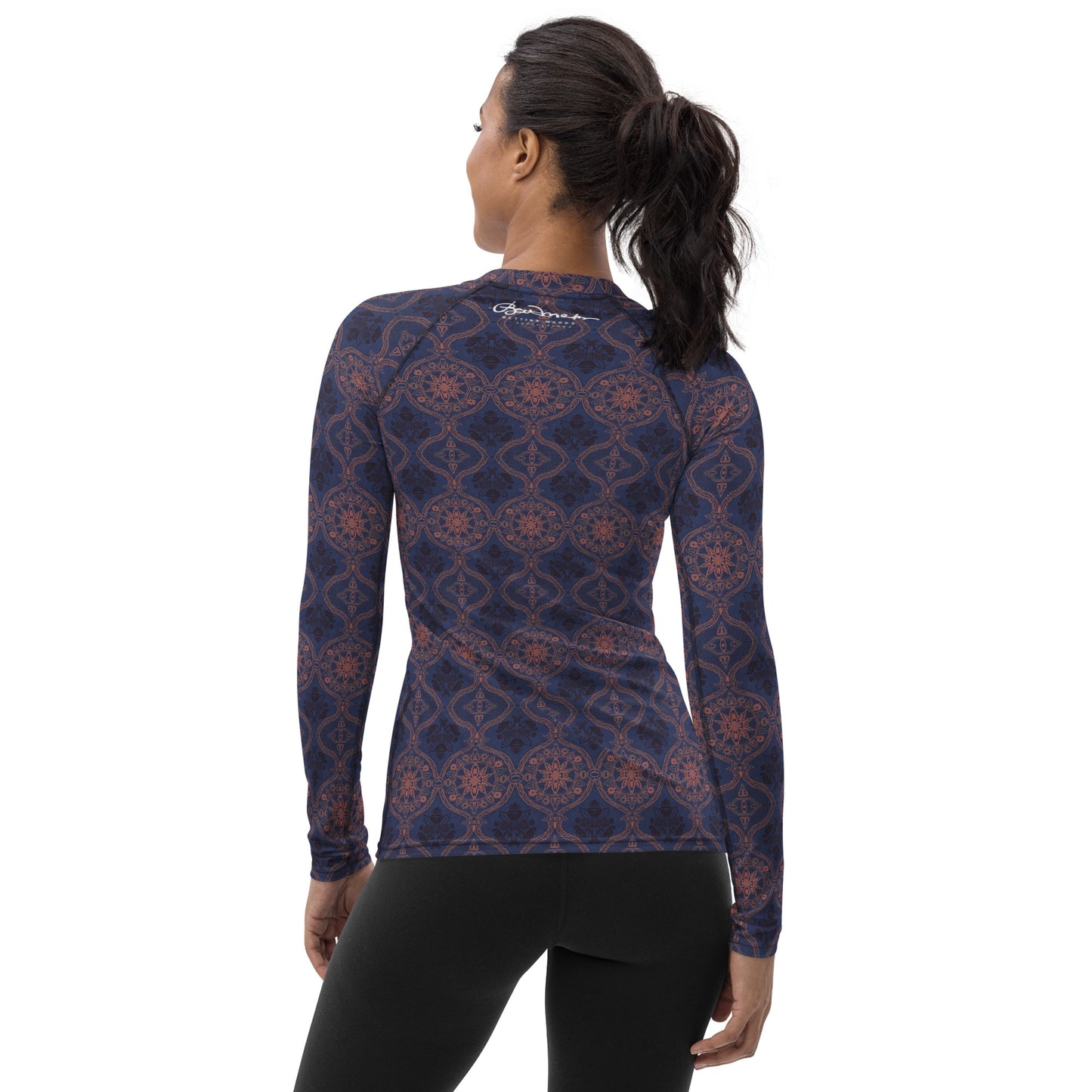 Sargasso Blue and Mellow Rose Damask Long Sleeve Top