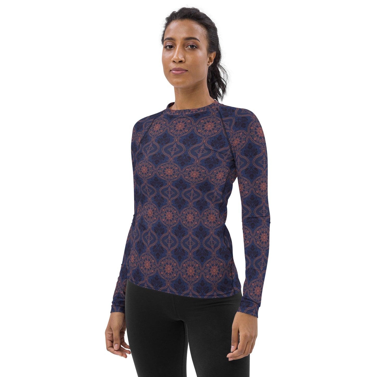 Sargasso Blue and Mellow Rose Damask Long Sleeve Top