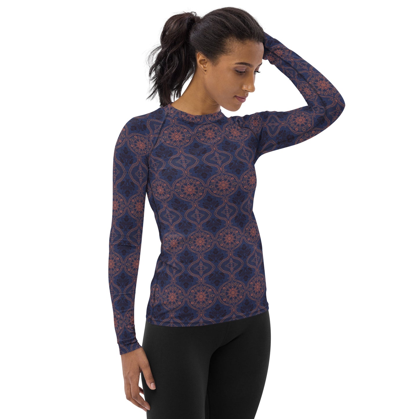 Sargasso Blue and Mellow Rose Damask Long Sleeve Top