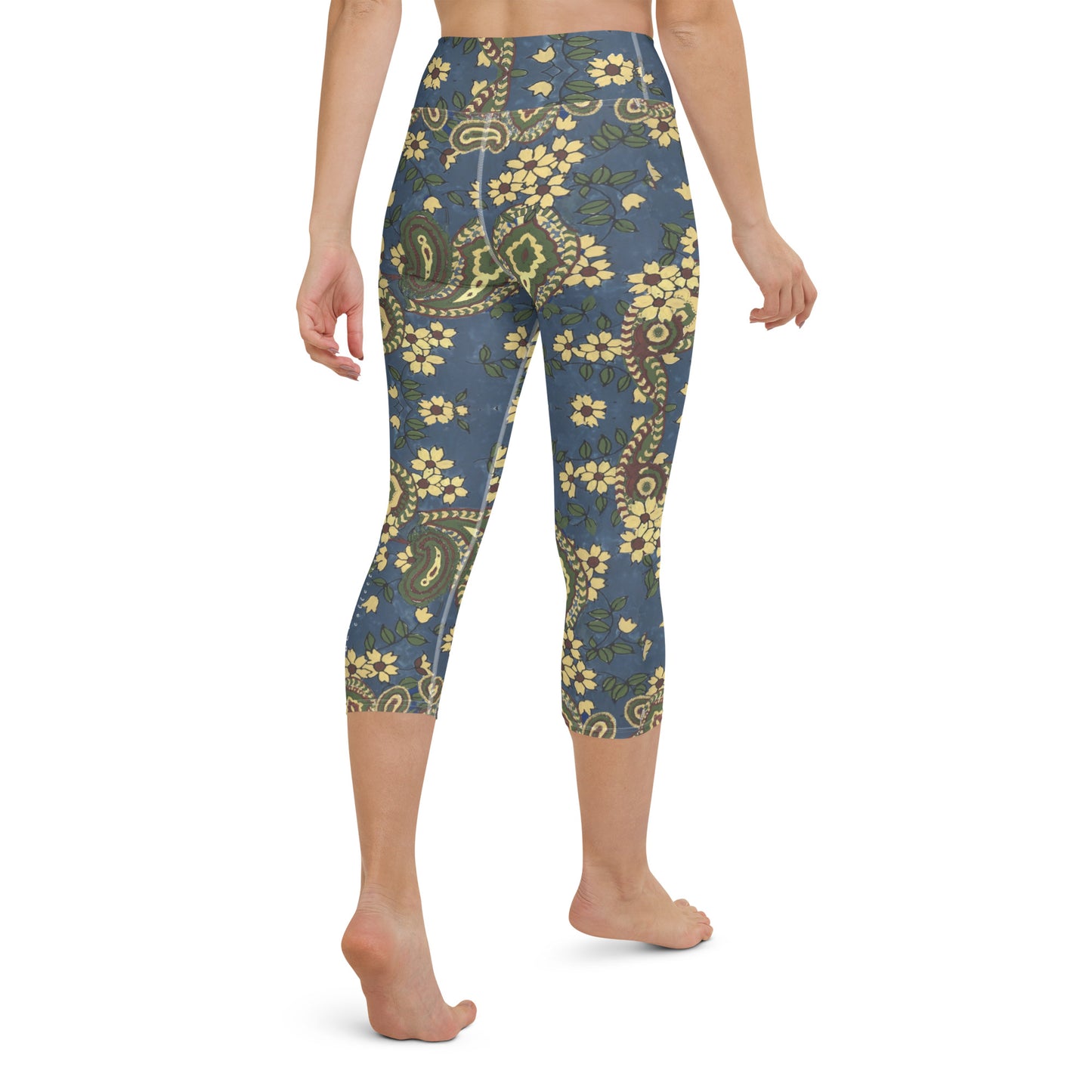 Vintage Blue Paisley Yoga Capri Leggings