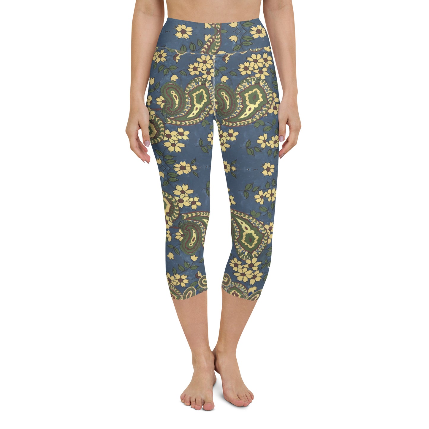 Vintage Blue Paisley Yoga Capri Leggings