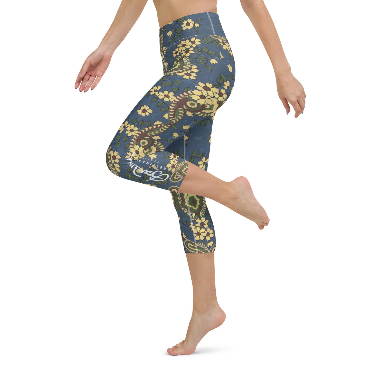 Vintage Blue Paisley Yoga Capri Leggings